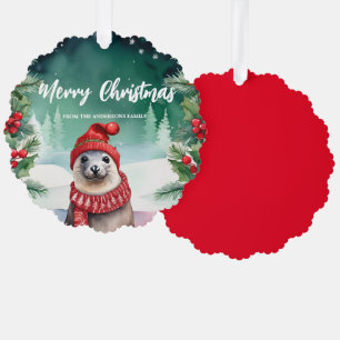 Niedliches Siegel Löwe Weihnachtsfeier Ornament Karte