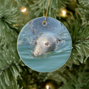 Niedliches Siegel schwimmen im Ozean Weihnachten K Keramik Ornament