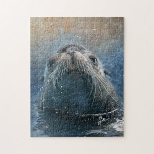 Niedliches Siegel Sea Lion Fotografie Wasserfarbe Puzzle
