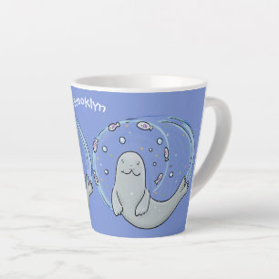 Niedliches Siegel und Cartoon Milchtasse