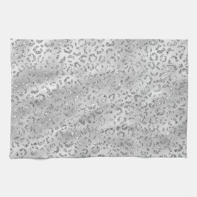 Niedliches Silbergeflecht Leopard-Skin Druckmuster Geschirrtuch (Horizontal)