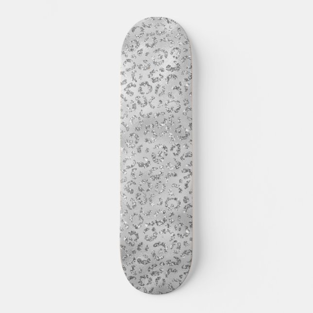 Niedliches Silbergeflecht Leopard-Skin Druckmuster Skateboard (Vorderseite)