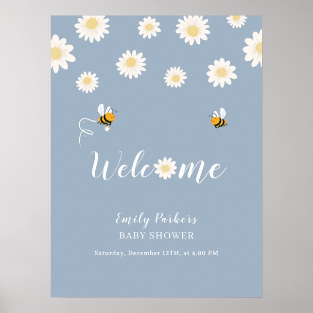 Niedliches Simple Daisy Bloom Baby Dusche Begrüßun Poster (Vorne)