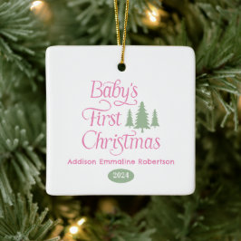 Niedliches Simple Pink White Baby's 1. Weihnachten Keramikornament