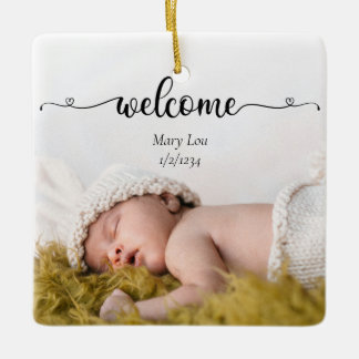 Niedliches Simple Welcome Baby Birth Foto Keramikornament