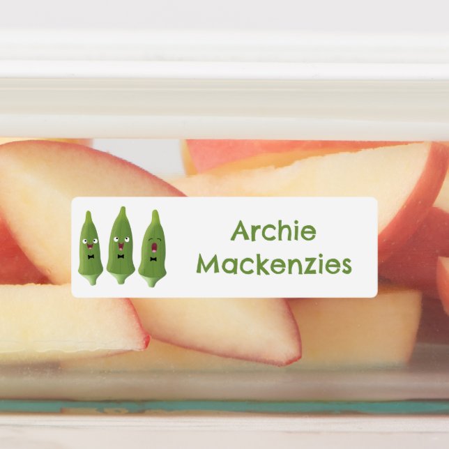 Niedliches Singen okra pflanzlichen Cartoon person Etiketten (Befestigt)