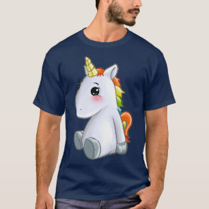 Niedliches Sitzen Einhorn mit Rainbow Mane Geschen T-Shirt
