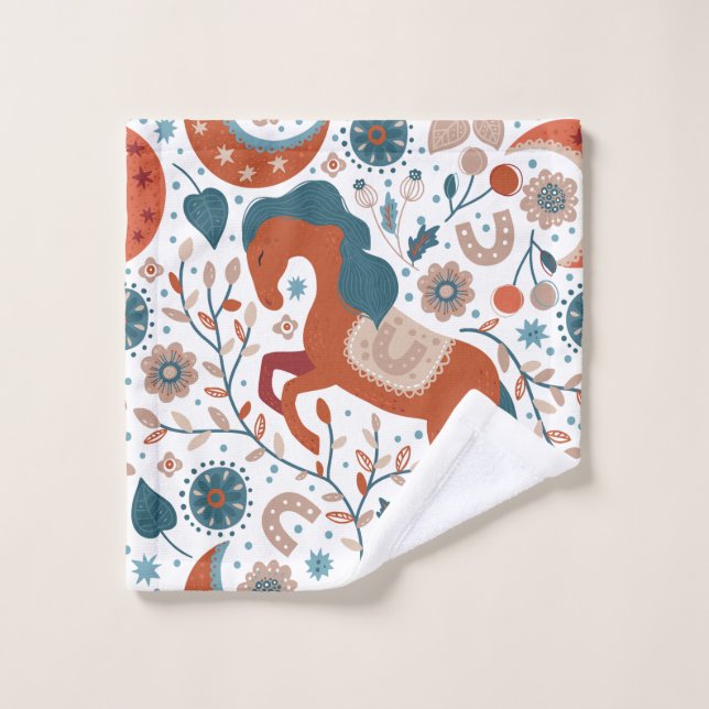 Niedliches skandinavisches Pferd Badhandtuch Set (Waschlappen)