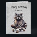 Niedliches Skateboarding Raccoon Grandson Birthday Karte<br><div class="desc">Niedliches Skateboarding Raccoon Spaß Tierart Kunst. Großartiges Geburtstagsgeschenk Grandson zum Geburtstag wünschen</div>
