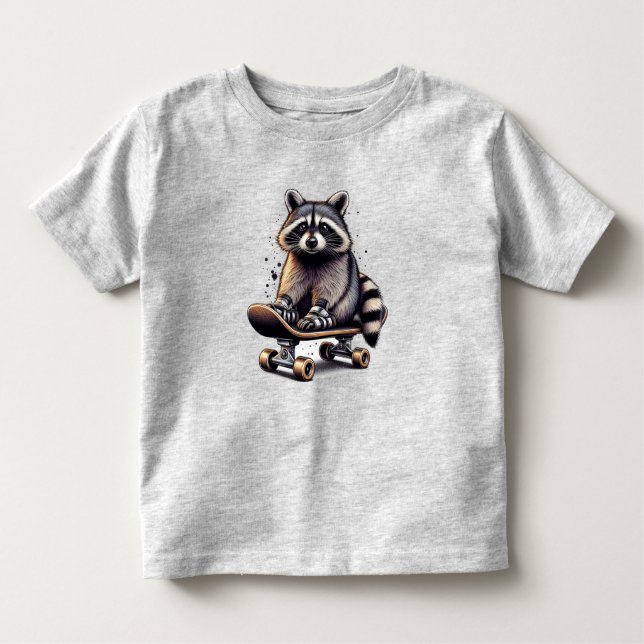 Niedliches Skateboarding Raccoon Spaß Tierart Art Kleinkind T-shirt (Vorderseite)