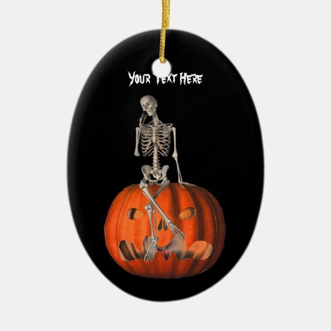 Niedliches Skeleton Pumpkin Halloween Ornament (Vorne)