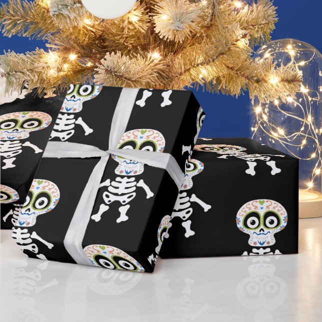 Niedliches Skelett auf Halloween Wrapping Paper Geschenkpapier (Feiertage)