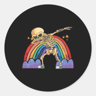 Niedliches Skelett Dabbing Lazy Halloween Kostüm S Runder Aufkleber