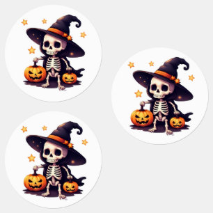 Niedliches Skelett Hexenkleber - Spooky Ka Etiketten