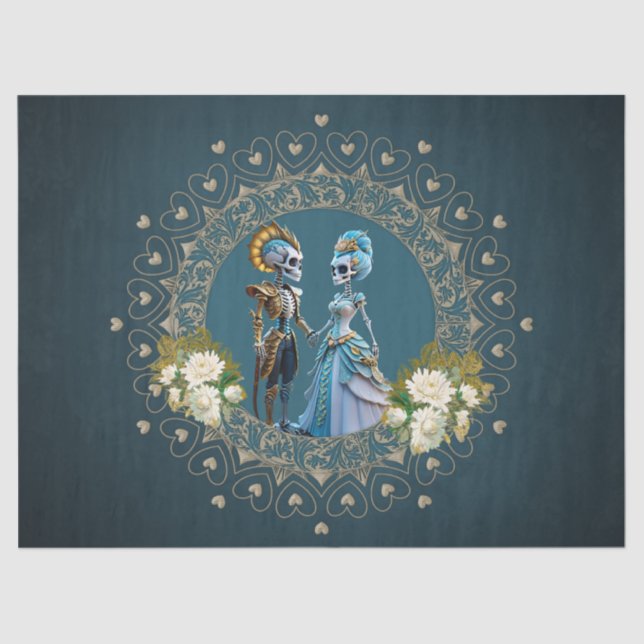 Niedliches Skelett Hochzeitskuppelgotik Seidenpapier (Vorderseite)