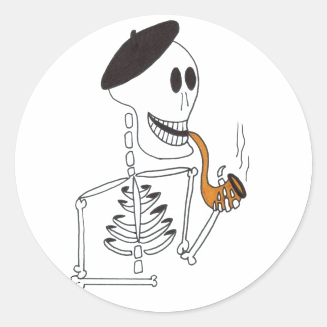 Niedliches Skelett in einem französischen Beret-Hu Runder Aufkleber (Vorderseite)