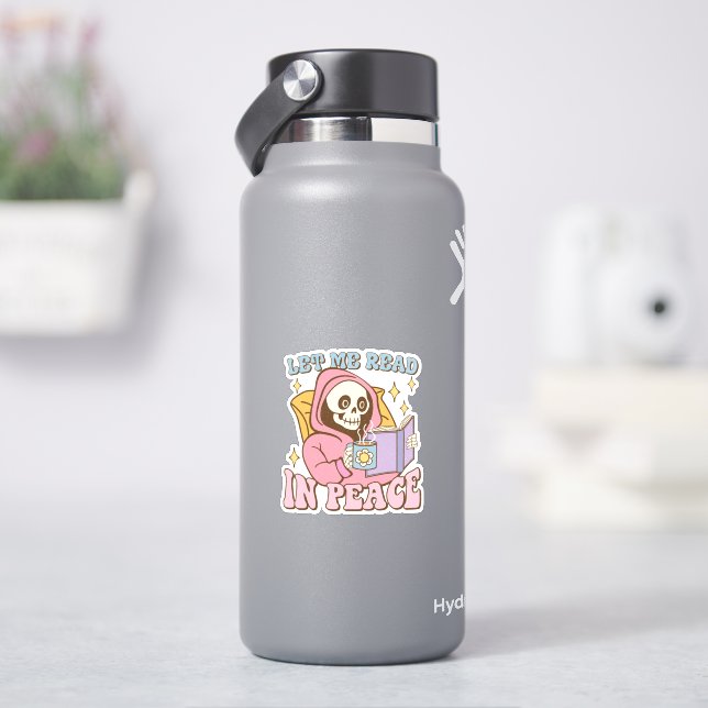 Niedliches Skelett Ließ mir Lesen in Peace Vinyl Aufkleber (HydroFlask)
