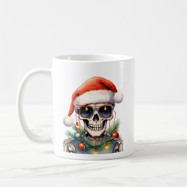 Niedliches Skelett mit Weihnachtsbeleuchtung Kaffeetasse (Links)