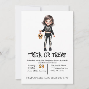 Niedliches Skelettkind zu Halloween Einladung