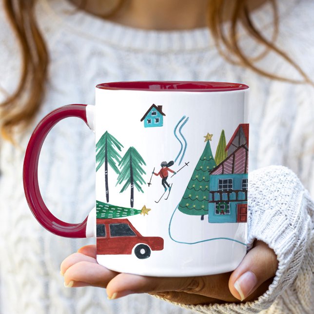 Niedliches Skizentrum Nordic Tasse (Cute Nordic skiing Village Christmas Mug)