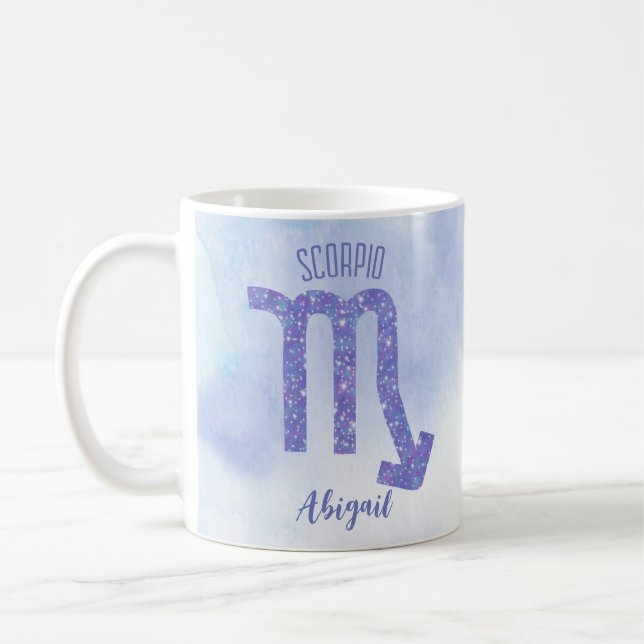 Niedliches Skorpio Astrologie Zeichen Lila Kaffeetasse (Links)