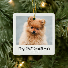 Niedliches Skript Animal First Christmas Foto Keramikornament