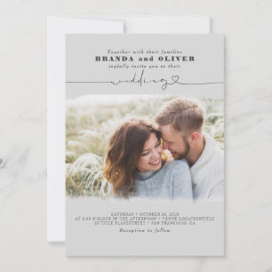 Niedliches Skript Elegantes Foto Overlay Gray Wedd Einladung
