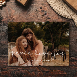 Niedliches Skript Peace Liebe Joy Feiertagspostkarte