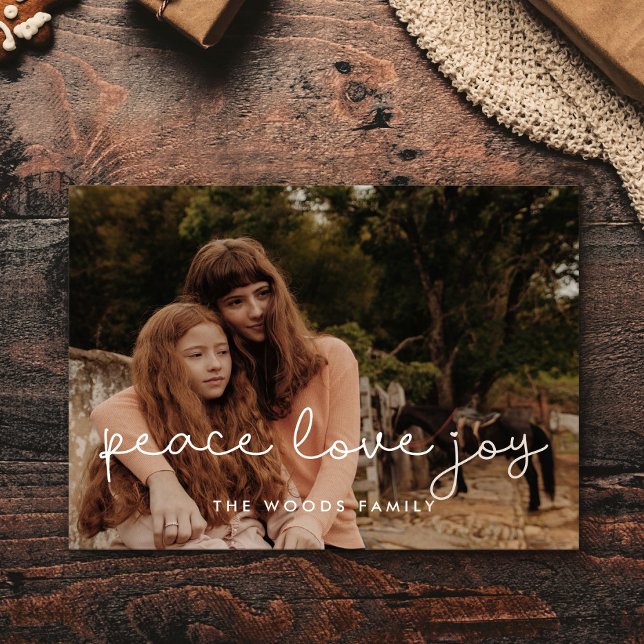 Niedliches Skript Peace Liebe Joy Feiertagspostkarte (Von Creator hochgeladen)