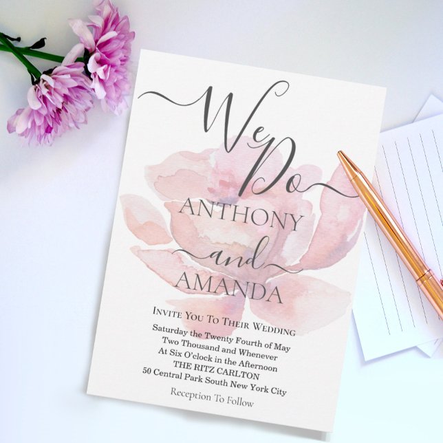 Niedliches Skript-Rose-Overlay Einladung (Elegant script watercolor wedding invitation)