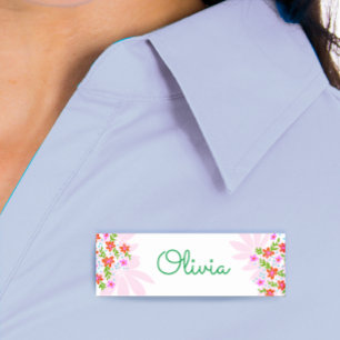 Niedliches Skriptfloral Name Tag des Mitarbeiters Namensschild