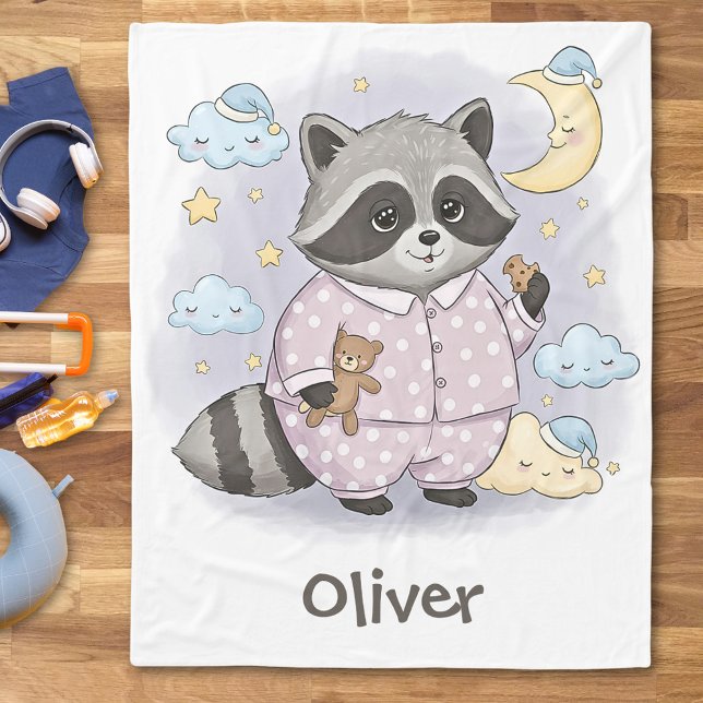 Niedliches Sleepy Raccoon mit Pajamas Fleecedecke (Von Creator hochgeladen)