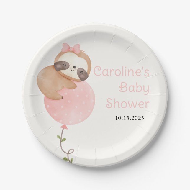 Niedliches Sloth Baby Girl Babydusche Windelwanne Pappteller (Vorderseite)