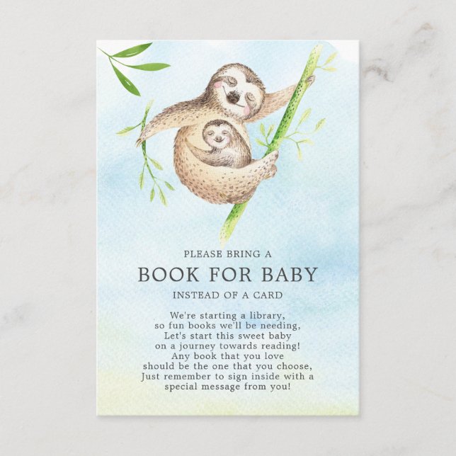 Niedliches Sloth Baby Shower Book für Baby Begleitkarte (Vorderseite)