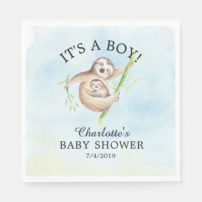 Niedliches Sloth Boy Babyduschpapier Napkins Serviette (Vorderseite)