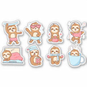 NIEDLICHES SLOTH CHARACTER ILLUSTRATION SET AUFKLEBER