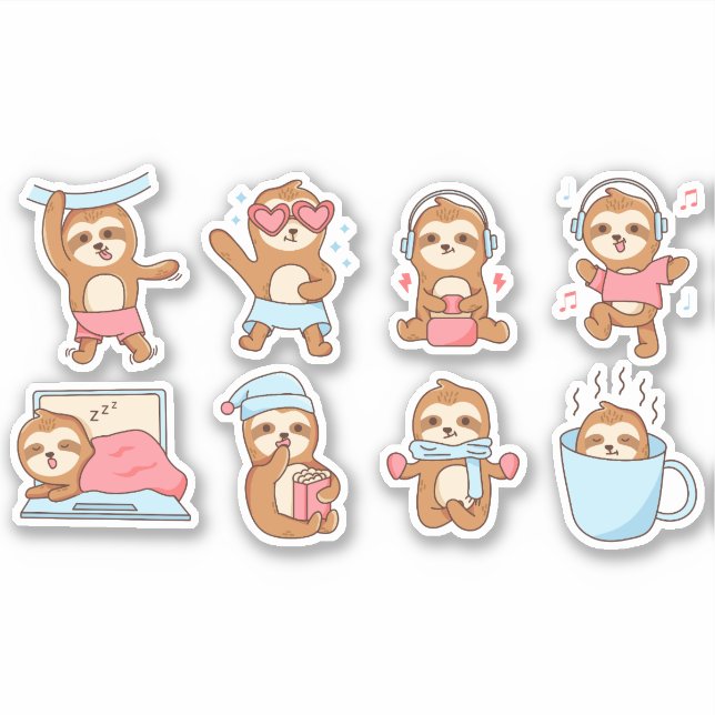 NIEDLICHES SLOTH CHARACTER ILLUSTRATION SET AUFKLEBER (Vorderseite)