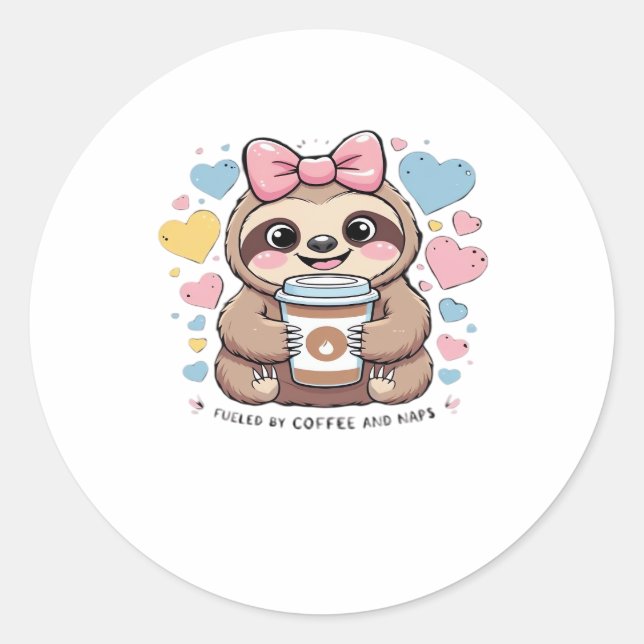 Niedliches Sloth Coffee Lover Shirt � von Co gespe Runder Aufkleber (Vorderseite)