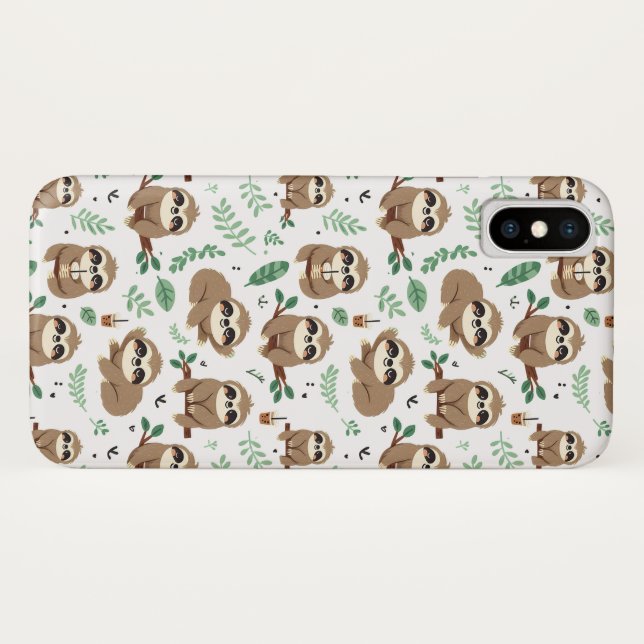 Niedliches Sloth-Muster Case-Mate iPhone Hülle (Rückseite (Horizontal))