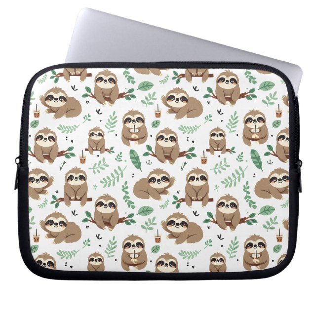 Niedliches Sloth-Muster Laptopschutzhülle (Vorderseite)