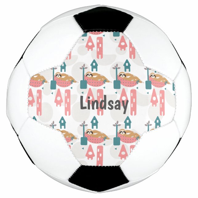 Niedliches Sloth Muster Monogram Name Soccer Ball (Vorderseite)