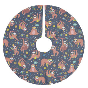 Niedliches Sloth Pattern Polyester Tree Skirt Weihnachtsbaumdecke