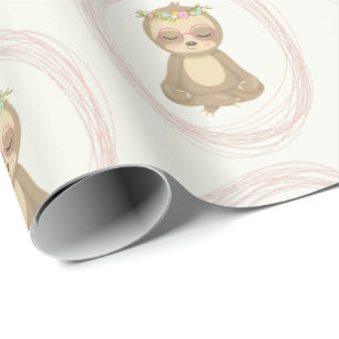Niedliches Sloth Pink Zen Yoga Lotus Zeichnend Mus Geschenkpapier
