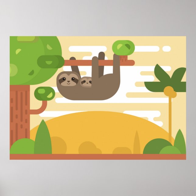 Niedliches Sloth Poster - Mama und Baby Sloth (Vorne)