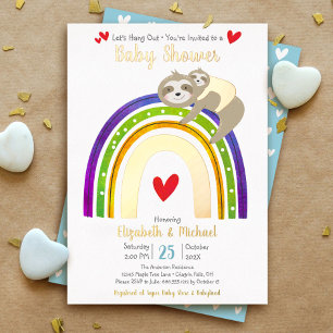 Niedliches Sloth Rainbow Heart Boy Baby Dusche Rea Folieneinladung