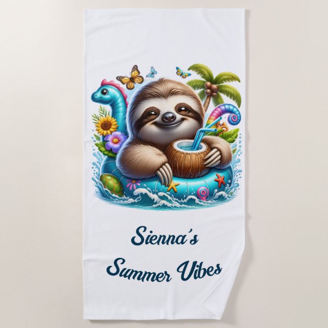 Niedliches Sloth Summer Vacation Beach Handtuch (Vorderseite)