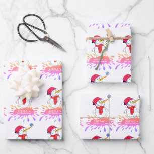 Niedliches Snowman Baby First Christmas Pink Baby Geschenkpapier Set