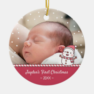 Niedliches Snowman Doodle Baby's First Christmas F Keramik Ornament