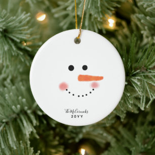 Niedliches Snowman Face Script Personalisiertes Ja Keramik Ornament