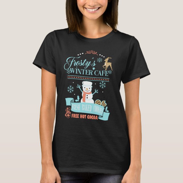Niedliches Snowman Retro Winter Café T-Shirt (Vorderseite)